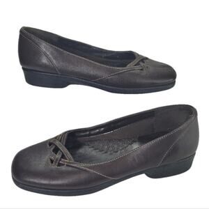 Hush Puppies SZ 9 Shoes Brown Leather Slip On Comfort Flats Braided Upper